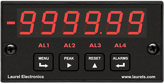 Laurel Electronics Digital Panel Meter L81427VF1 Extended Analog Input Totalizer4-20 mA Input, Six Red LED Digits, Extended Capabilities, 10-48 Vdc Power, Two Isolated Analog Outputs, Ethernet Data I/O
