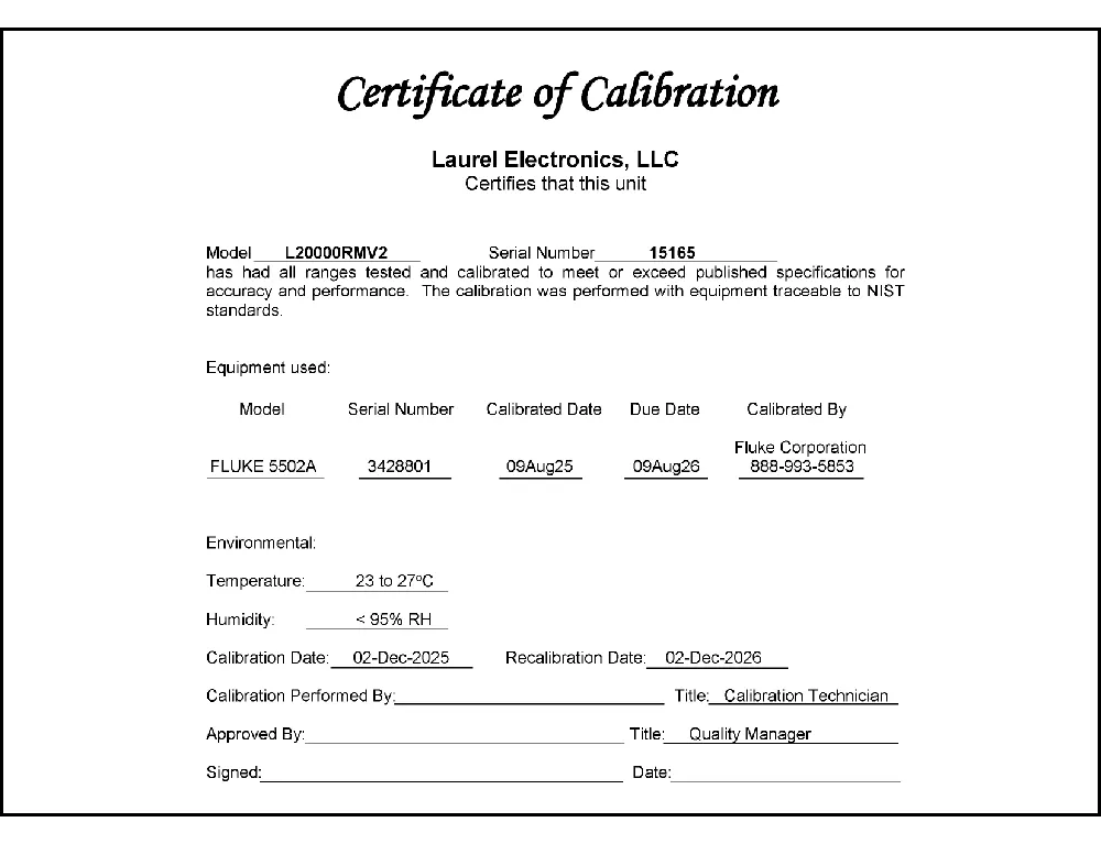 Certificate of Calibration