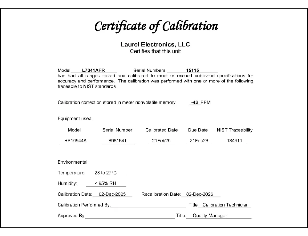 Certificate of Calibration Digital